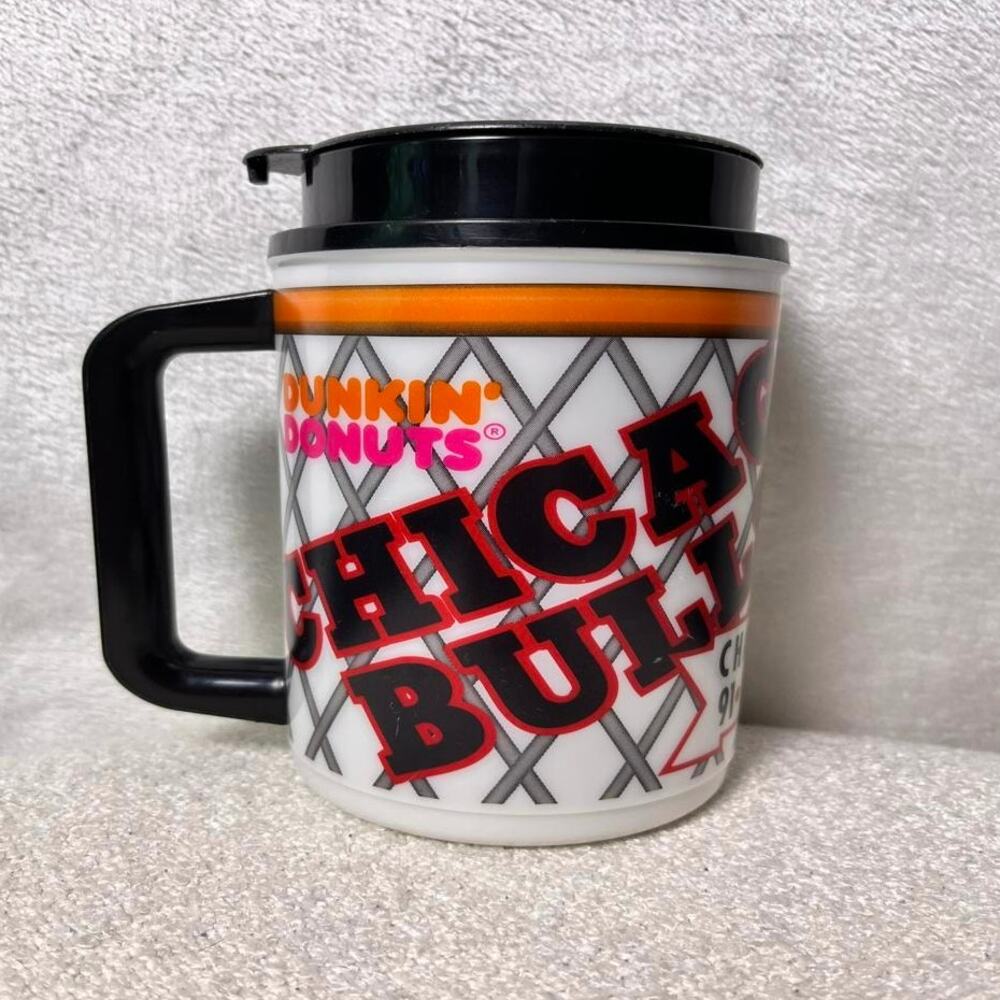 VTG 90s Chicago Bulls Thermos 16oz Dunkin Donuts Hot Cold Beverage Cup Jordan 23